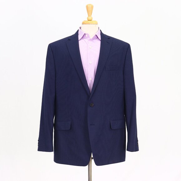 Ralph Lauren 48L Navy Blazer Sport Coat Jacket 2-Button Houndstooth T399